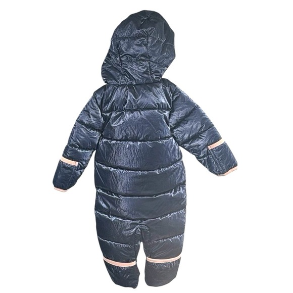 Michael Kors Baby Snowsuit Puffer Navy Blue 0-6 Month Hood Pocket Foot Covers - Picture 2 of 4